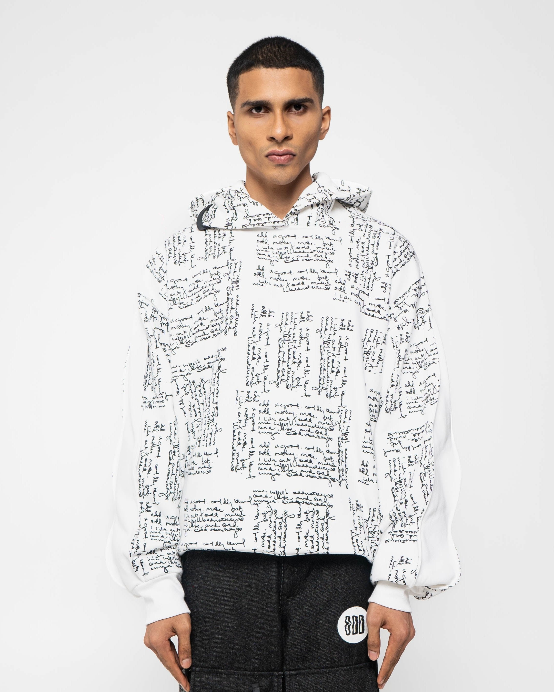 White Scribble Wave Hoodie