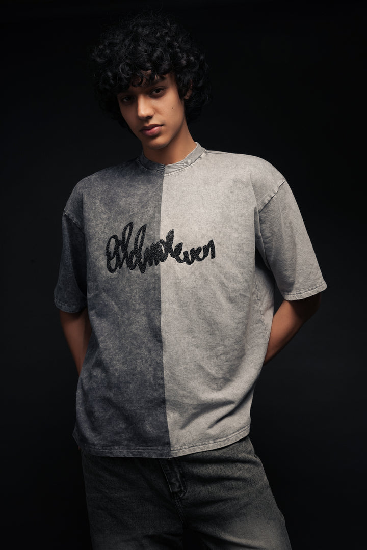 Half n Half T Shirt (Black-Grey)