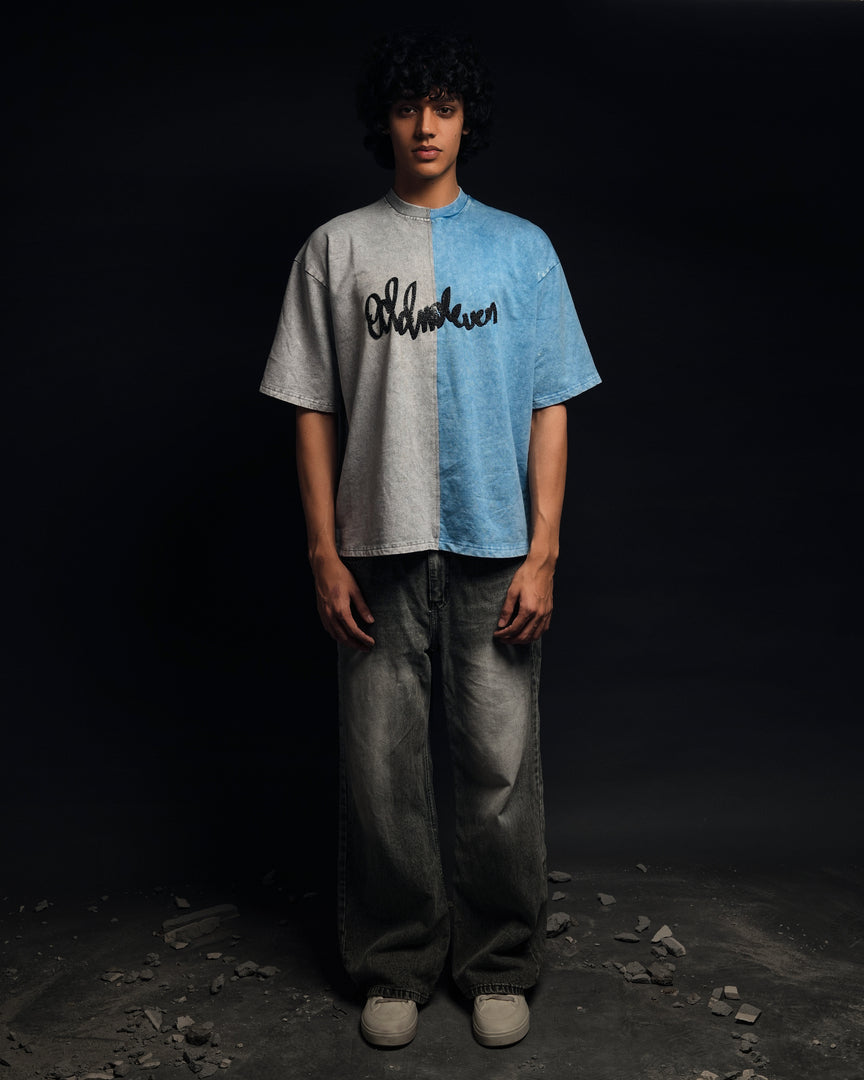 Half n Half T Shirt (Grey-Blue)