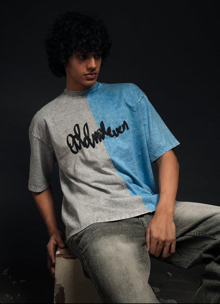 Half n Half T Shirt (Grey-Blue)