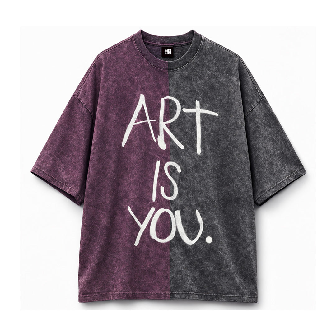 Half n Half T Shirt (Violet-Black)