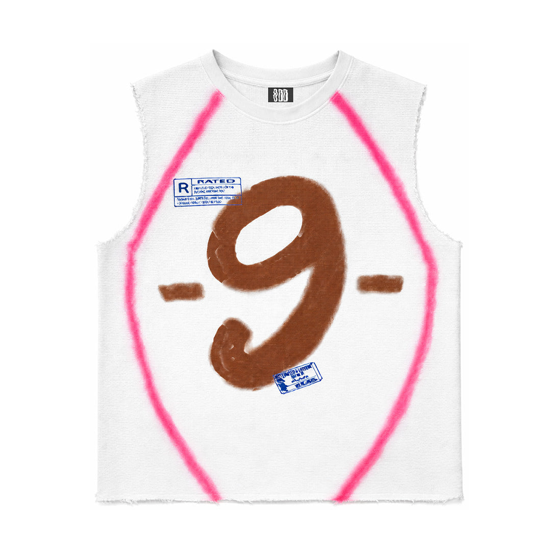 9 Spray White Sleeveless T Shirt