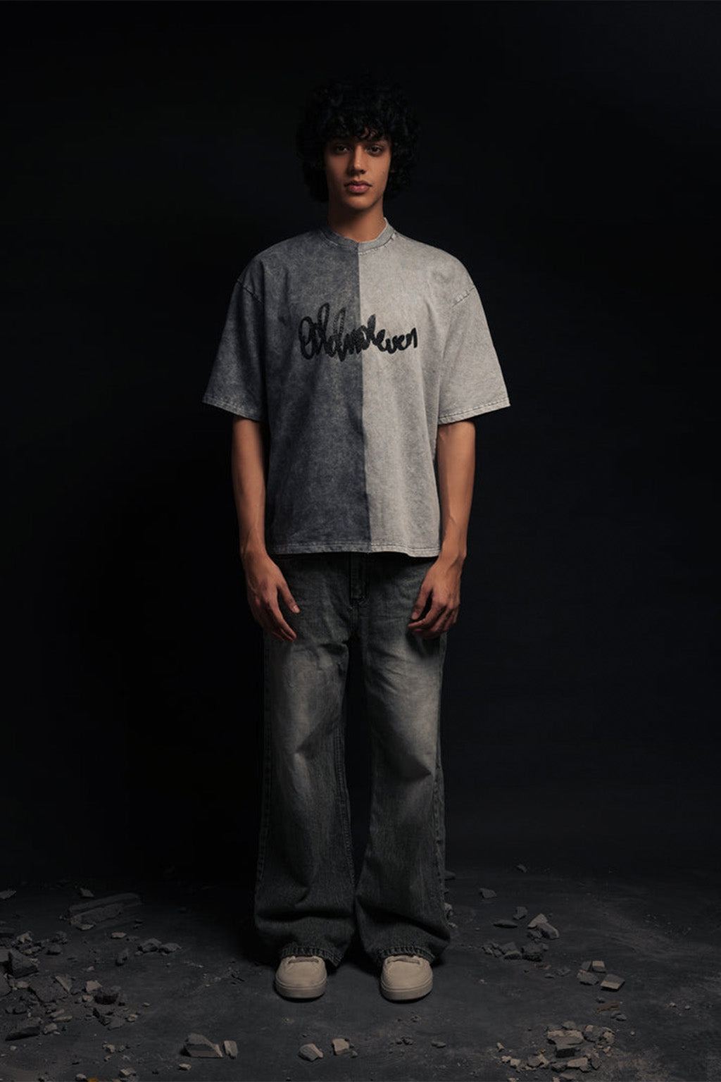 Half n Half T Shirt (Black-Grey)