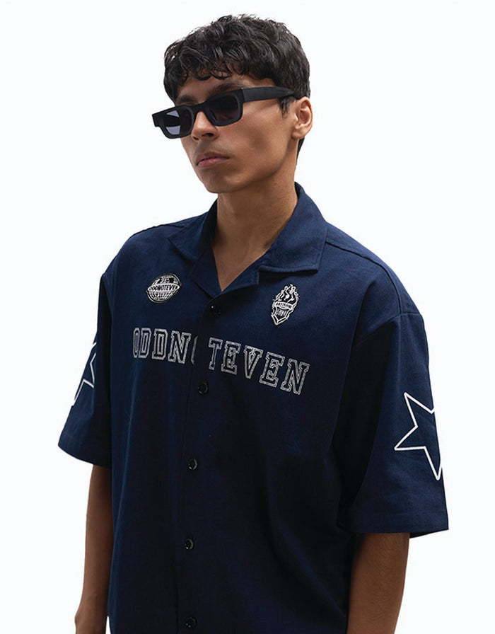 Odd League Navy Blue Shirt - streetwear oversized shirt in navy blue