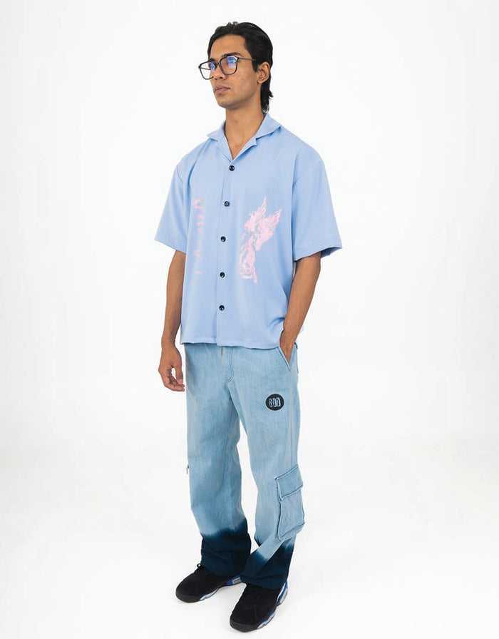 Blessed Blue Shirt - relaxed fit oversized shirt, Odd Not Even streetwear