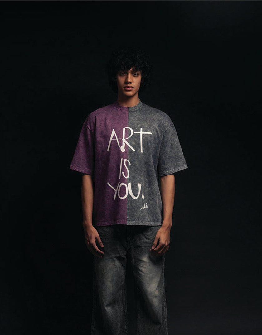 Half n Half T Shirt (Violet-Black)