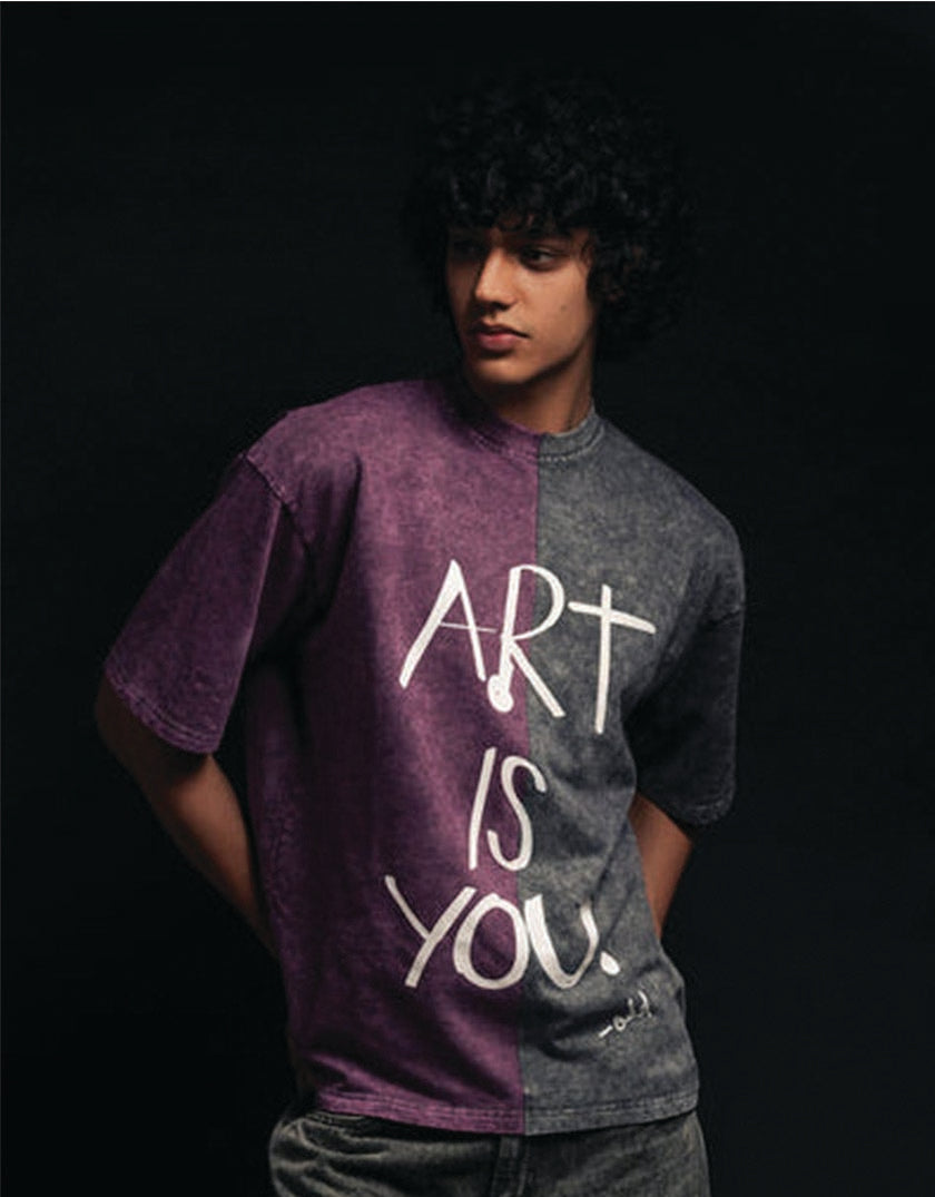 Half n Half T Shirt (Violet-Black)