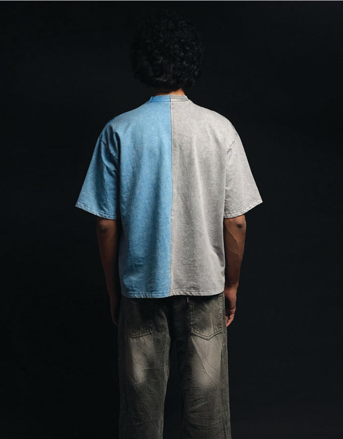 Half n Half T Shirt (Grey-Blue) - relaxed fit oversized t-shirt, Odd Not Even streetwear