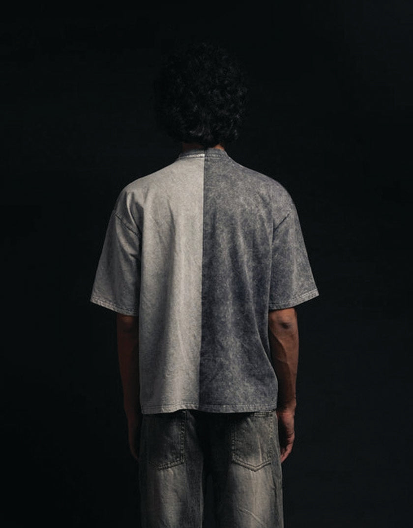 Half n Half T Shirt (Black-Grey)