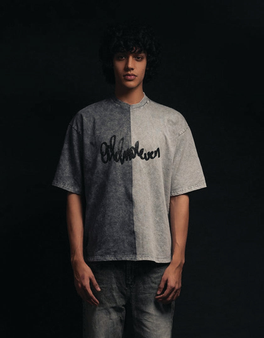Half n Half T Shirt (Black-Grey)