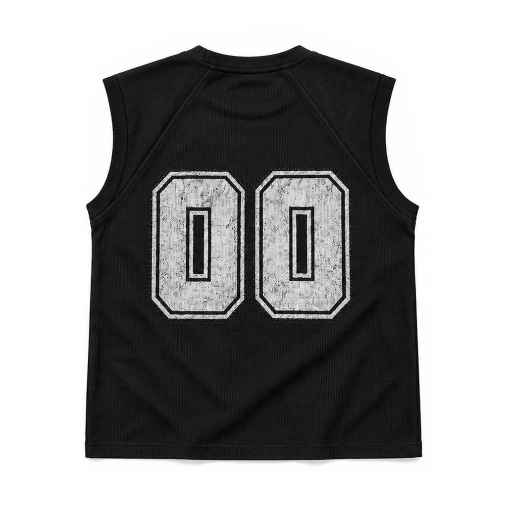 00 After Dark Black Sleeveless T Shirt, back view with bold 00 graphic