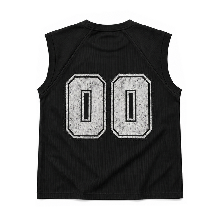 00 After Dark Black Sleeveless T Shirt, back view with bold 00 graphic
