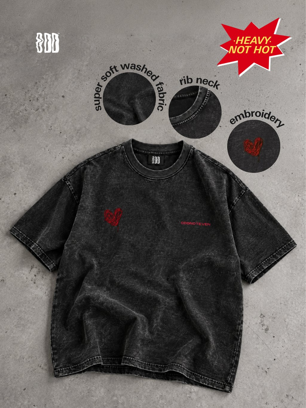 Scribble Heart Black Washed Tshirt