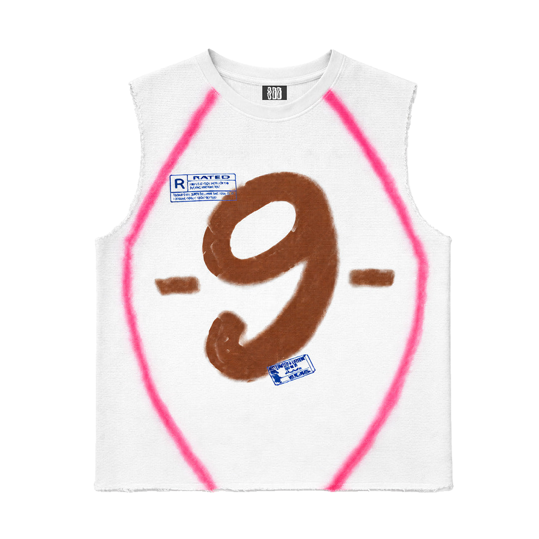 9 Spray White Sleeveless T Shirt