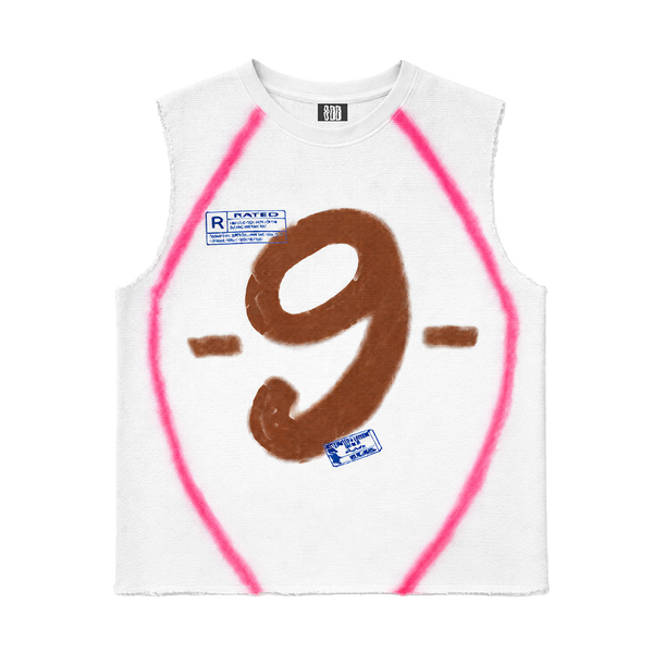 9 Spray White Sleeveless T Shirt
