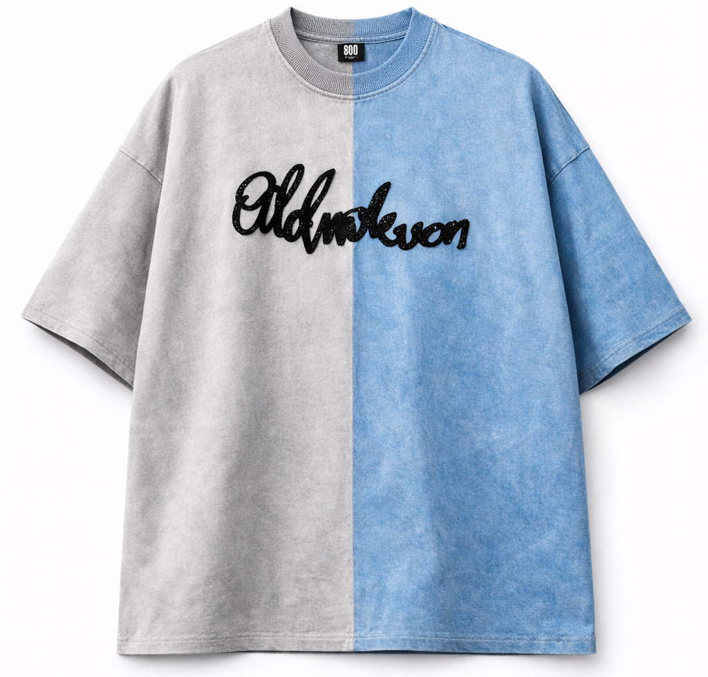 Half n Half T Shirt (Grey-Blue)