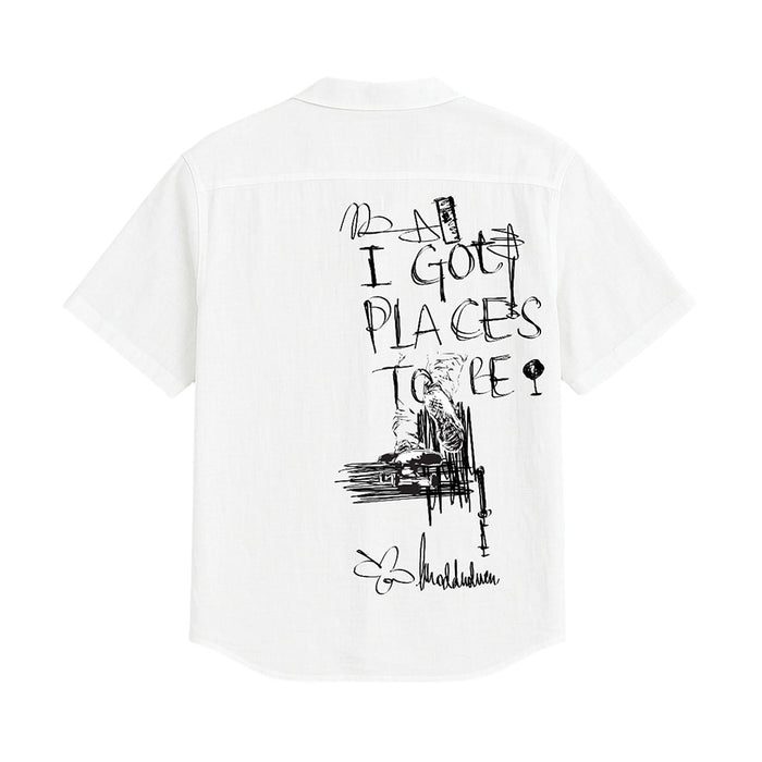 'Places to be' Linen Shirt - graphic streetwear linen shirt, Odd Not Even