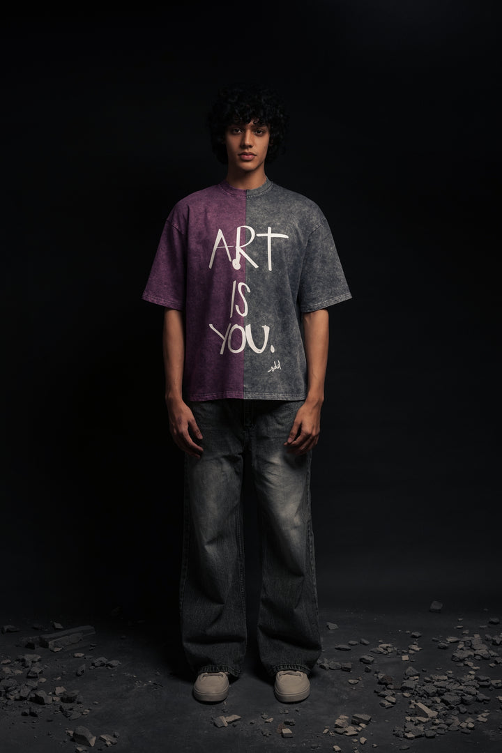 Half n Half T Shirt (Violet-Black)