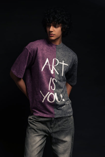 Half n Half T Shirt (Violet-Black)