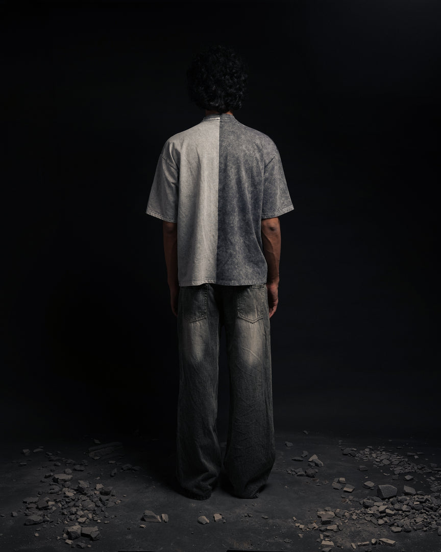 Half n Half T Shirt (Black-Grey)