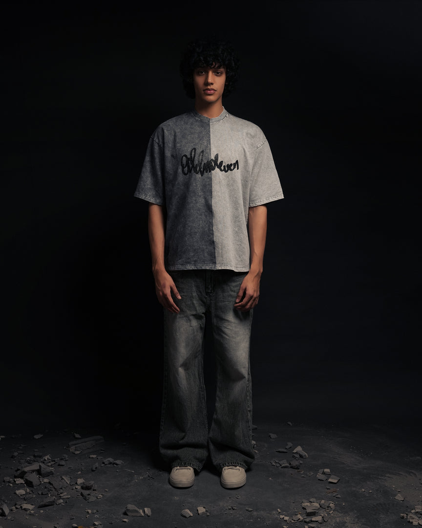 Half n Half T Shirt (Black-Grey)