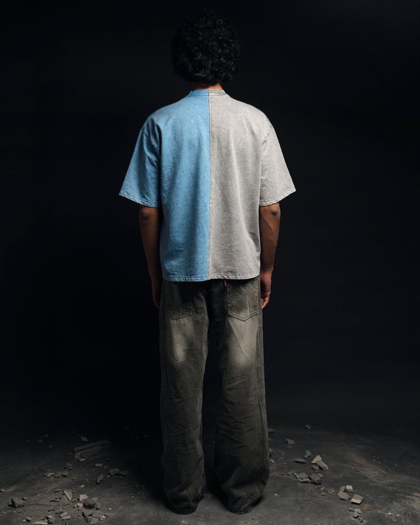 Half n Half T Shirt (Grey-Blue)