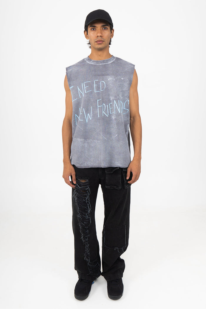 'New Friends' Sleeveless Tee - streetwear sleeveless tee for men and women