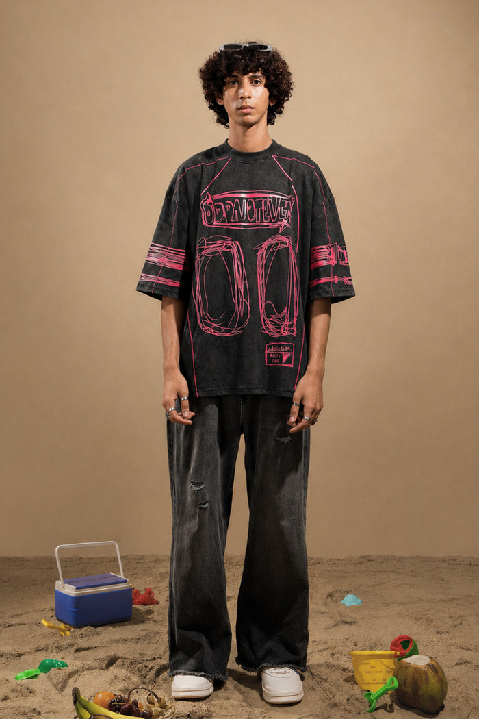 Black-Red Jersey Tshirt - streetwear jersey t-shirt in black-red
