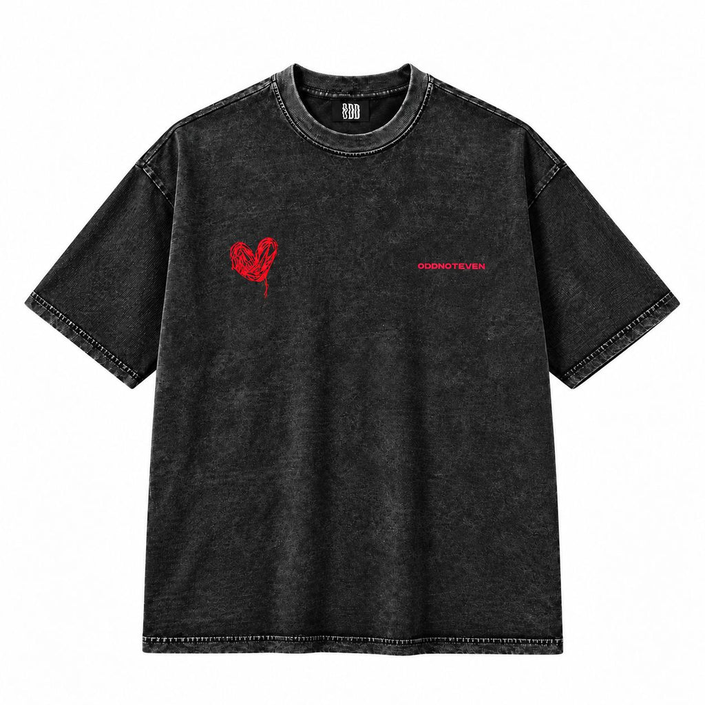 Scribble Heart Black Washed Tshirt