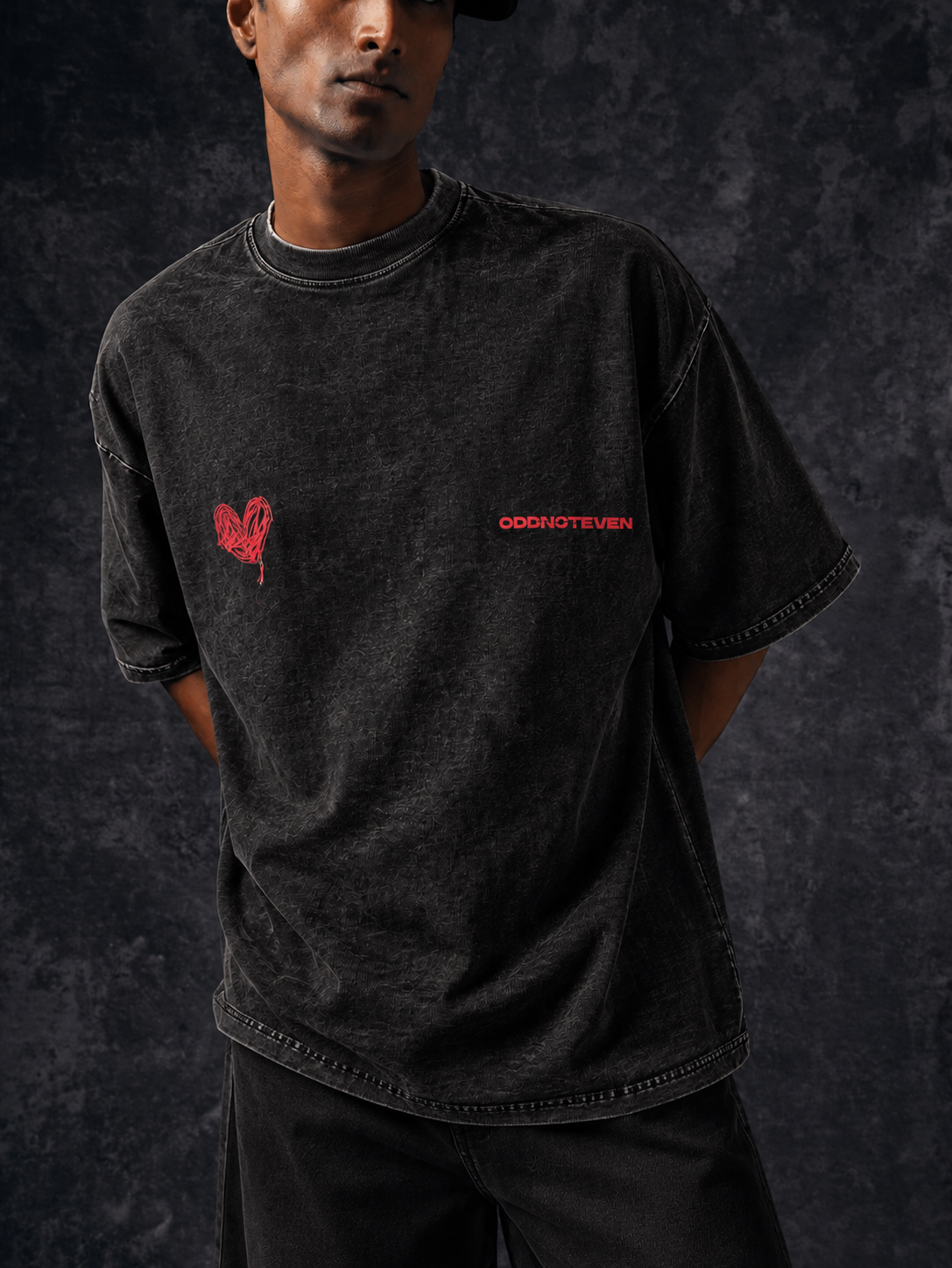 Scribble Heart Black Washed Tshirt