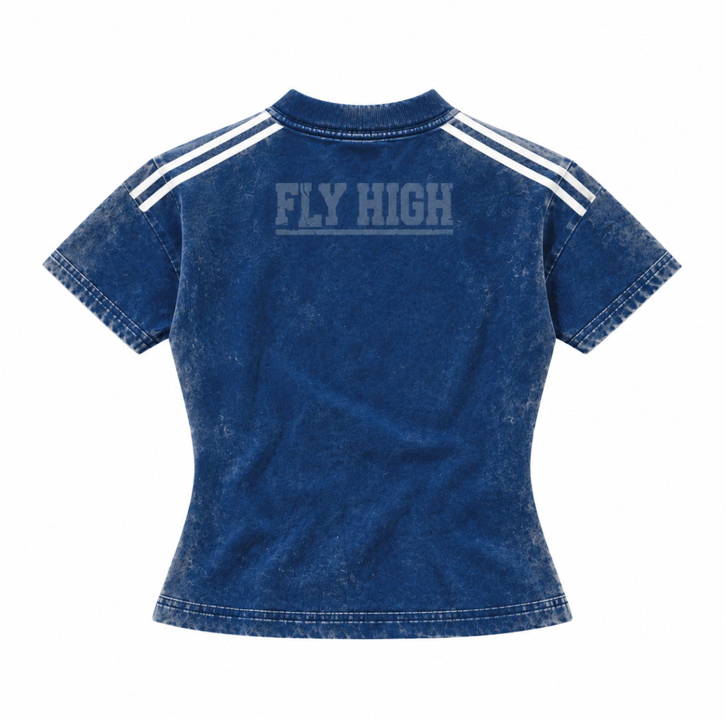 Blue Lions Retro Baby Tee in deep blue, flat back view