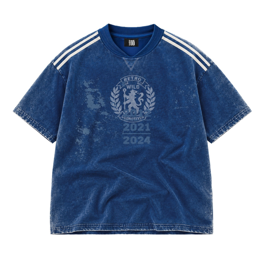 Blue Lions Retro Tee in deep blue, flat front view