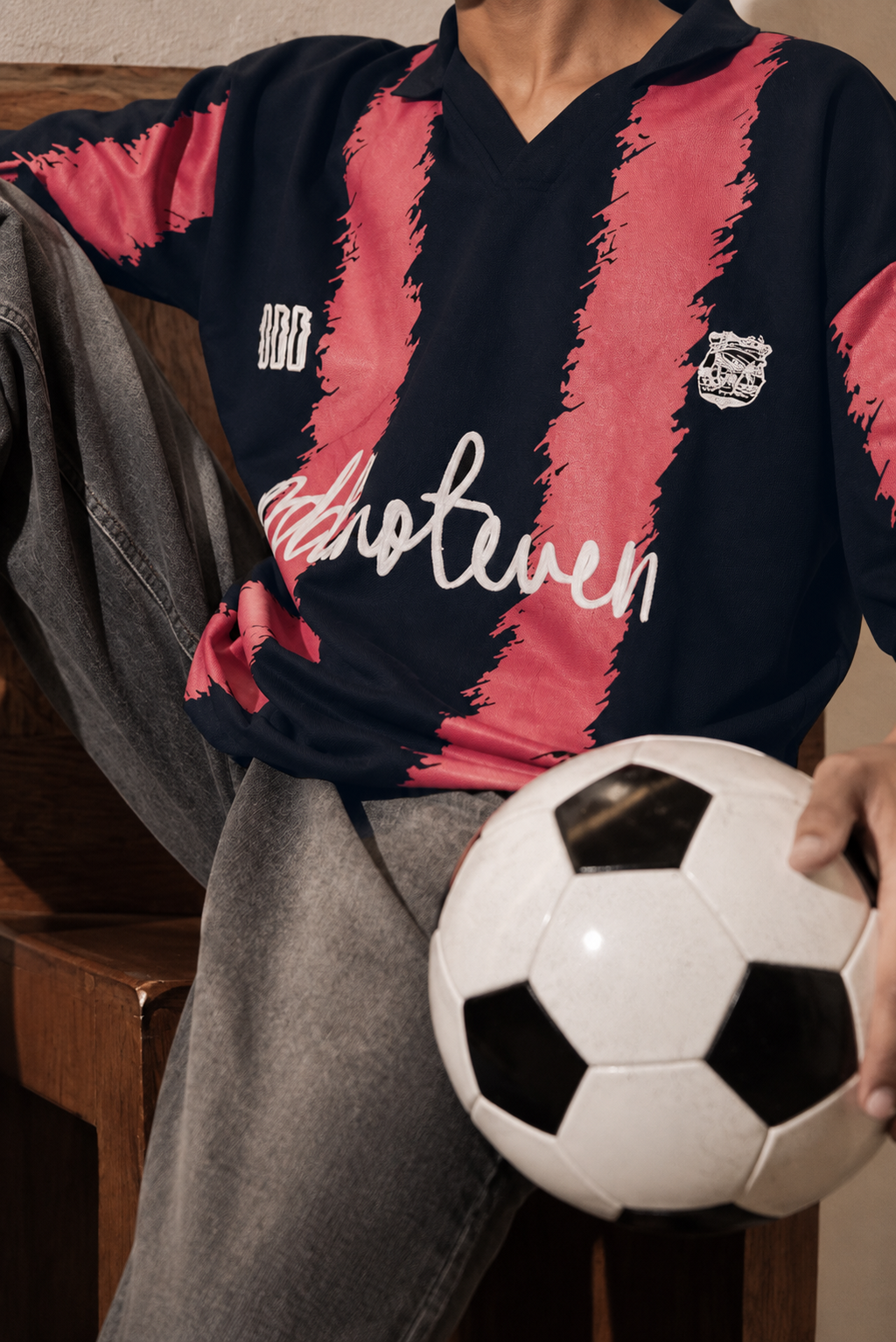 Model wearing The Catalan Retro Polo, front view