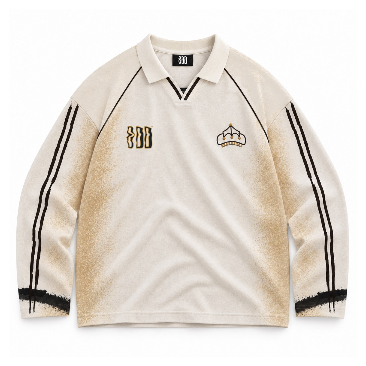 Crowned White Retro Polo in all white, flat front view