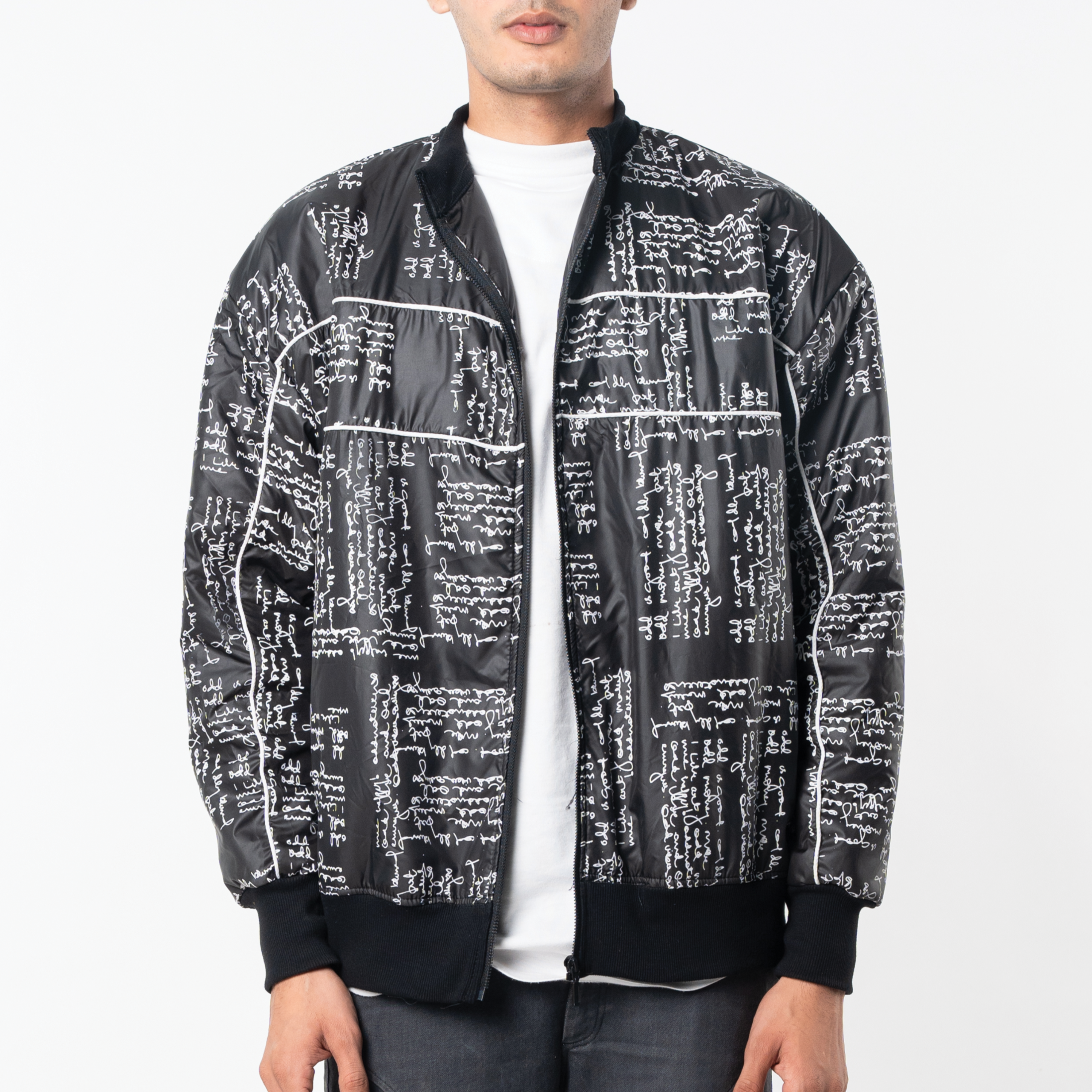 Black Scribbled Bomber Jacket