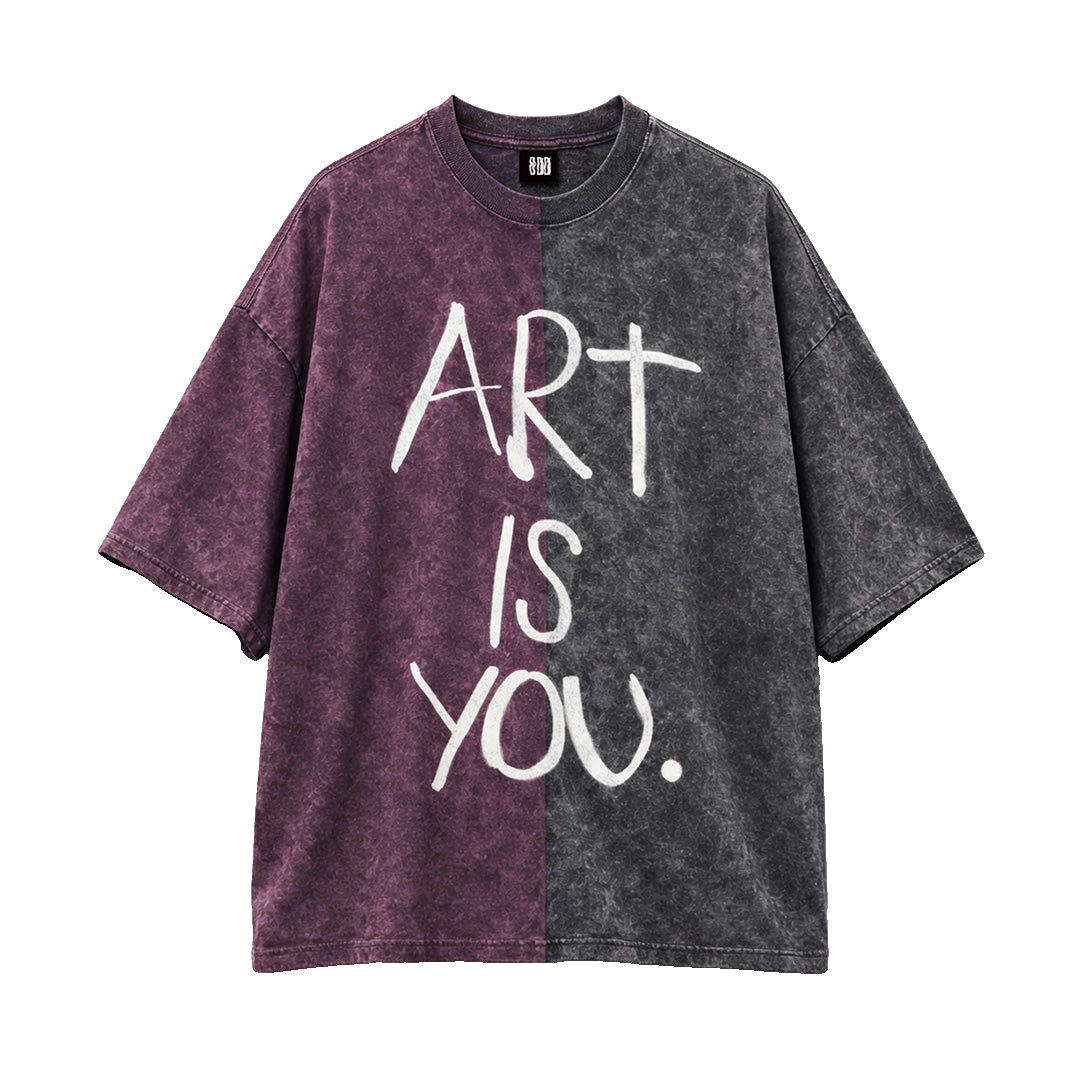 Half n Half T Shirt (Violet-Black)