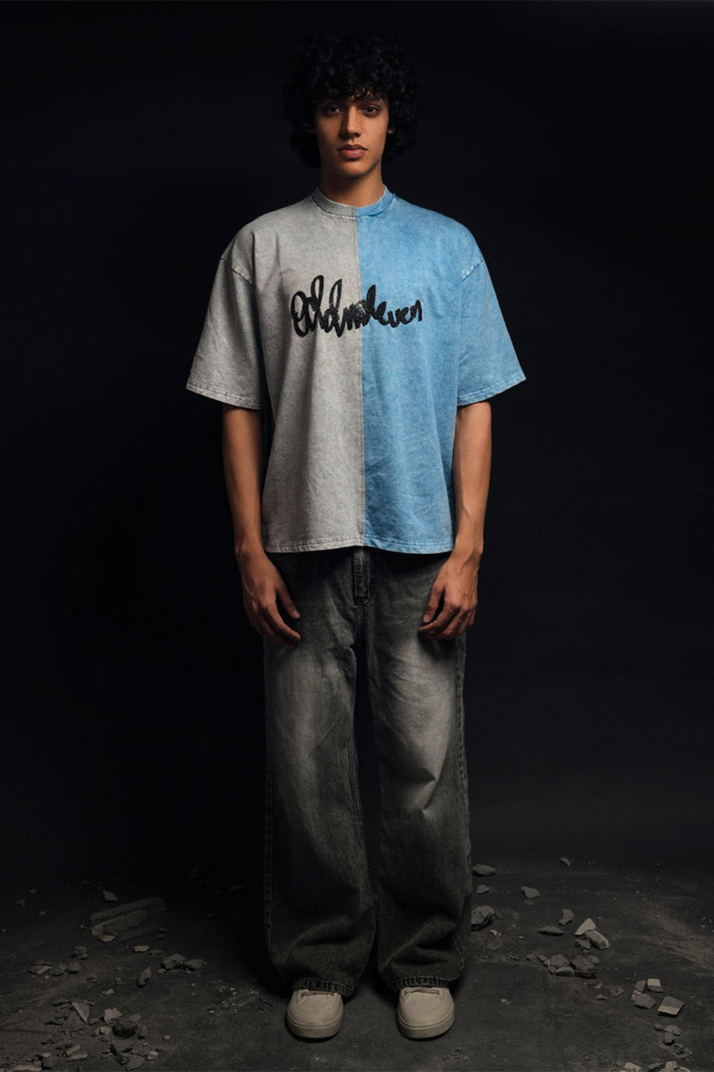 Half n Half T Shirt (Grey-Blue)