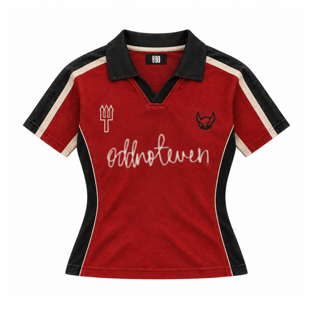 Red Devils Retro Baby Tee in washed red, flat front view