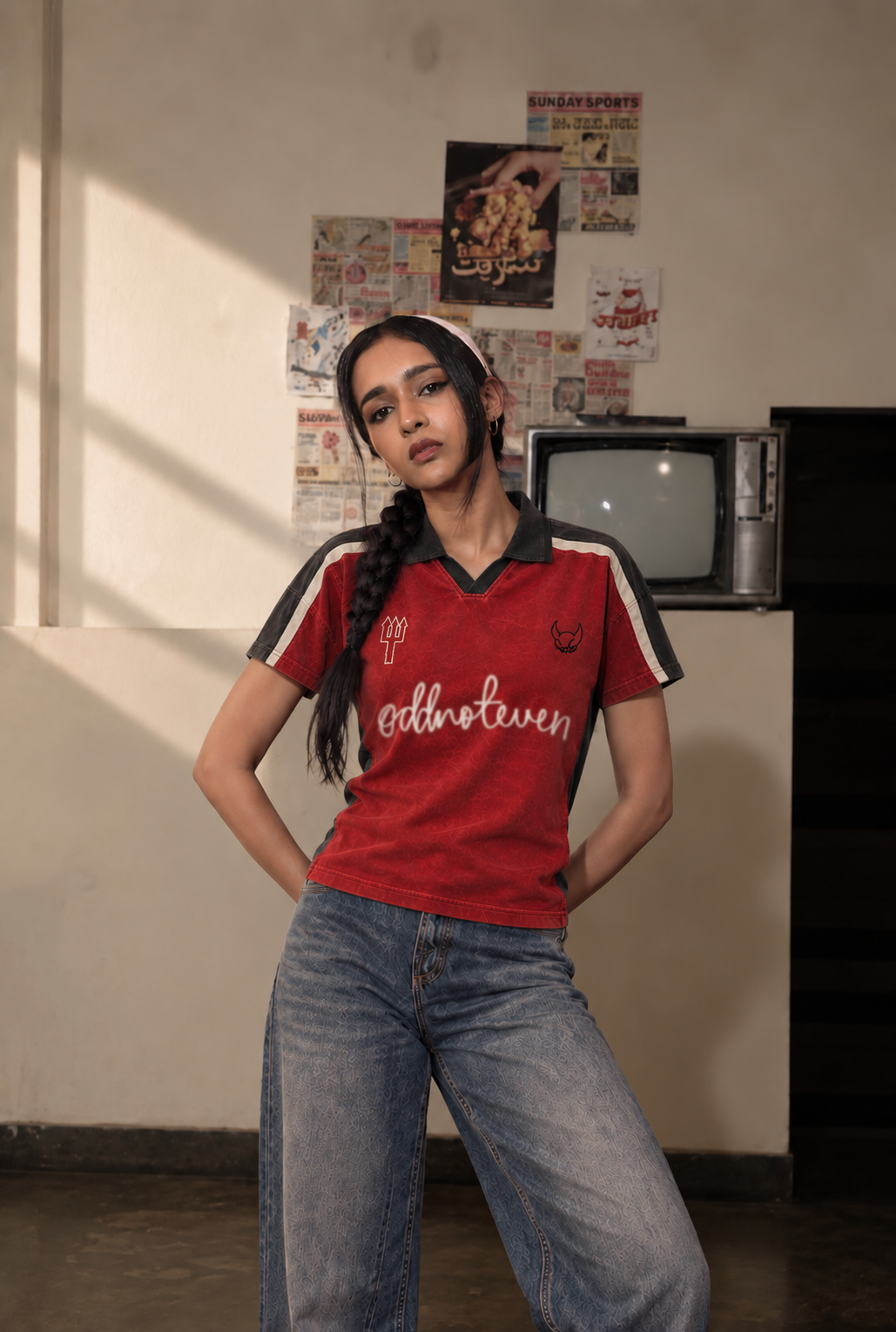 Model wearing the Red Devils Retro Baby Tee