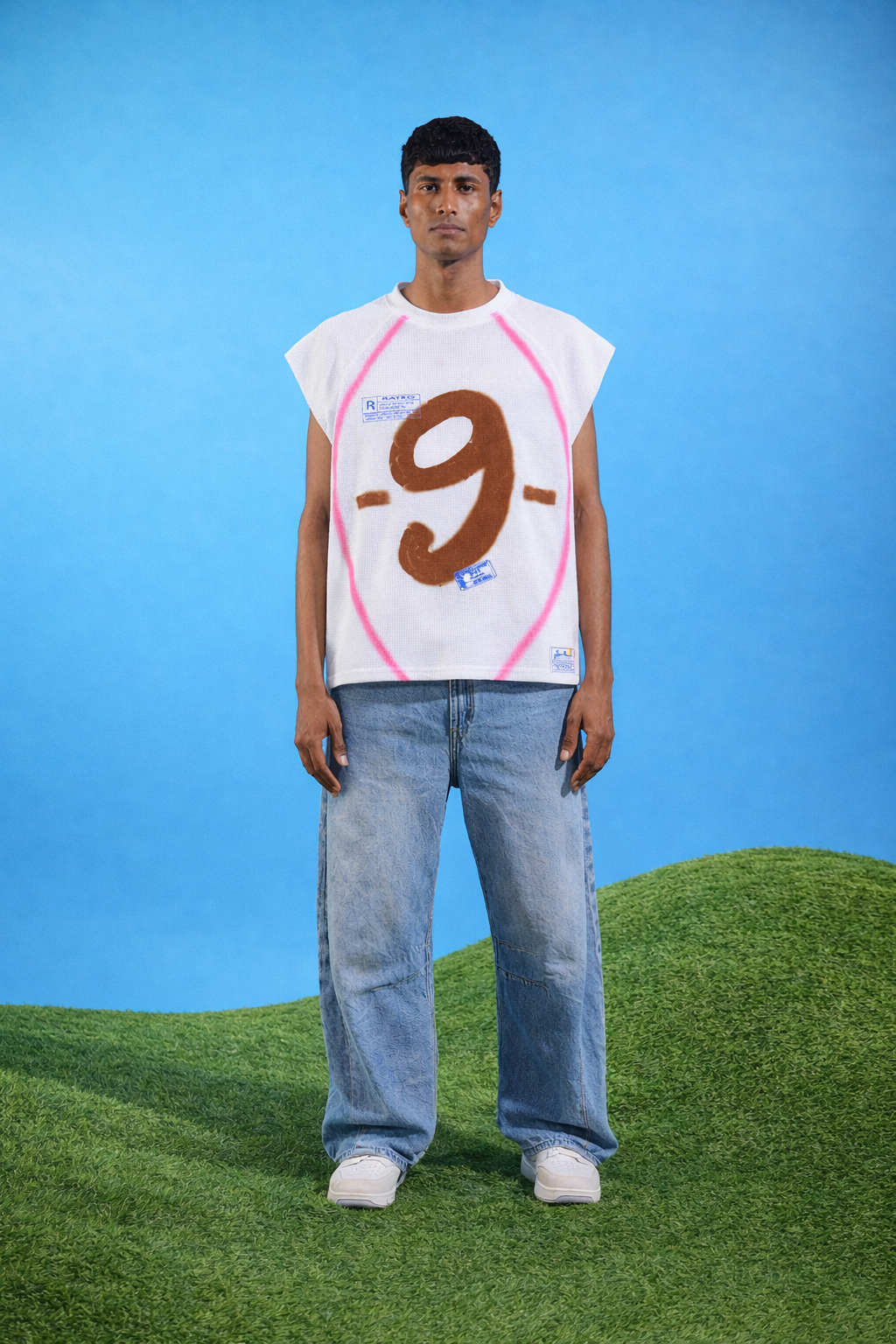 9 Spray White Sleeveless T Shirt